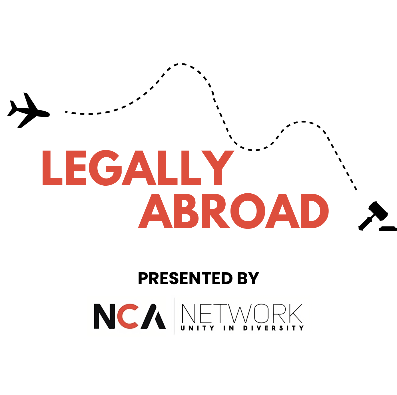 Legally Abroad podcast cover art, presented by NCA Network